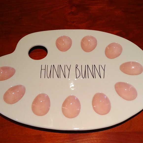 Rae Dunn – Hunny Bunny Easter Egg Holder Plate Platter White Pink NWT - Picture 1 of 4